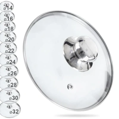 Afbeelding van Orion Glazen deksel met roestvrijstalen rand voor pan en pan, 16 cm, hittebestendig glas van 200 C