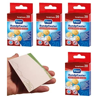 Afbeelding van varivendo Notitieblok en figo wondpleister 20 ronde huidskleur pleister (80 pleisters)