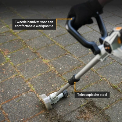 Afbeelding van Voegenborstel 18V Incl. 2.0 Ah Accu / 4.0 Oplader Voor milieuvriendelijke verwijdering van onkruid, vuil en mos zonder moeite Maxxpack