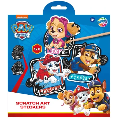 Afbeelding van Paw Patrol scratch stickers met pen 5 delig
