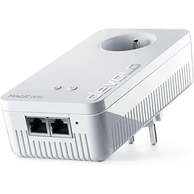 Afbeelding van devolo Magic 2 WiFi 5 (ac) uitbreidingsadapter: 1x Powerline Adapter (2400 Mbit/s, Mesh, 2x Gigabit Ethernet), ideaal voor thuiswerken en streamen, Franse stekker