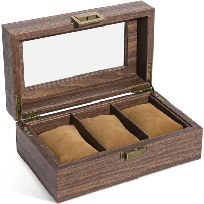 Afbeelding van Uten Luxe HorlogeBox Horlogedoos Heren &amp; Dames Sieradendoos 3 vakken Houtnerf