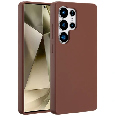 Afbeelding van Samsung Galaxy S25 Ultra MagSafe Hoesje Siliconen en TPU (zacht) Accezz Softcase/Backcover Bruin Telefoonhoesje