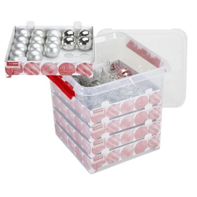 Afbeelding van SUNWARE Q Line Kerst Box 38 L + Trays voor 125 Kerstballen transp/rood