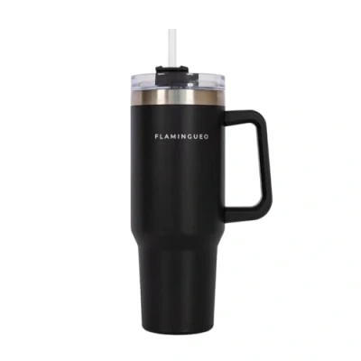 Afbeelding van Flamingueo On The Go Thermosfles Harold zwart 1.2 liter met Rietje en Handvat