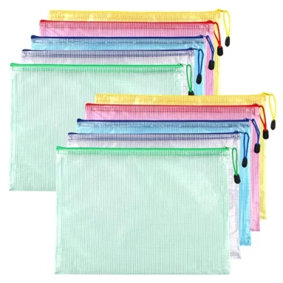 Afbeelding van Documententas met ritssluiting, A5, 10 stuks waterdichte documentvakken, mesh plastic ritszak, vak ritssluiting voor documenten, papier, bonnetjes, cosmetica