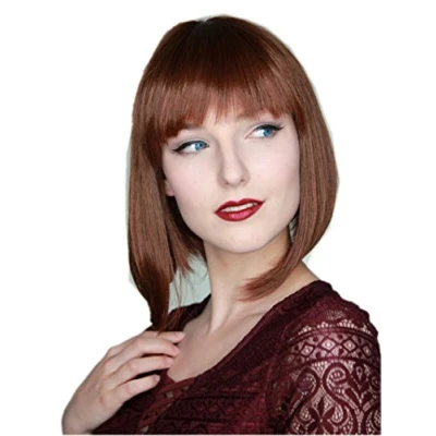 Afbeelding van Prettyland C748 Bob Cut Pruik Medium 35cm Kort Natuurlijk Zijdeachtig Bruin Koperrood