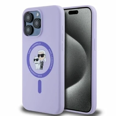 Afbeelding van Karl Lagerfeld iPhone 15 Pro Max Backcover hoesje Magsafe KC head Ring Paars