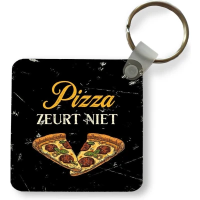 Afbeelding van Sleutelhanger Uitdeelcadeautjes Pizza Quotes Zwart Plastic Vaderdag cadeau Geschenk Cadeautje voor hem Tip Mannen