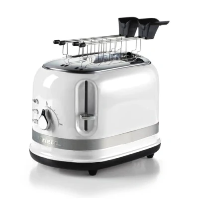 Afbeelding van Ariete 149 moderne broodroosters met tang, automatische uitworp, kruimellade, ontdooi en opwarmfunctie, 6 bruiningsniveaus, 800 W, wit