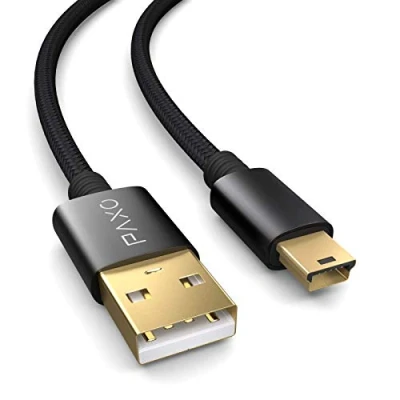 Afbeelding van 0,5m nylon mini USB kabel zwart, naar oplaadkabel, gouden plug, gevlochten (gevlochten)
