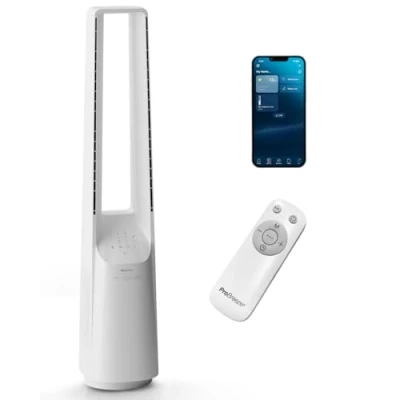 Afbeelding van Pro Breeze Smart rotorloze ventilator, 101 cm, gelijkstroommotor, ventilator met afstandsbediening, led display, 6 snelheden, 5 bedrijfsmodi, automatische 60 oscillatie, 7 uur timer, zwart