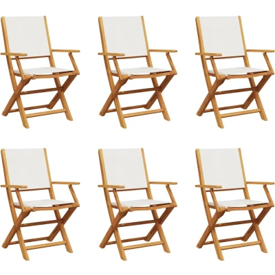 Afbeelding van vidaXL Tuinstoelen 6 st inklapbaar massief hout en stof crèmewit