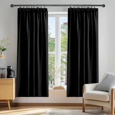 Afbeelding van Deconovo Verduisteringsgordijn met Plooiband, Thermische Gordijnpanelen voor Woonkamer, Kant en Klaar, Halloween, 107x213 cm (B x H), Zwart, 2 stuks
