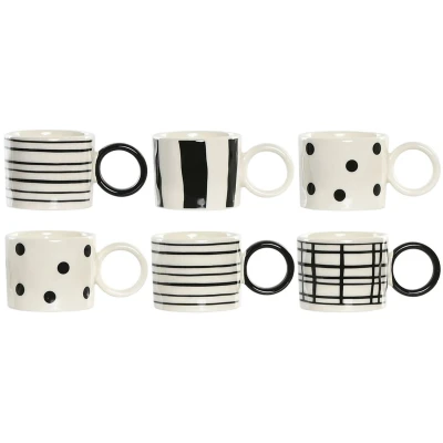 Afbeelding van Set van koffiekopjes Home ESPRIT Wit Zwart Porselein 90 ml