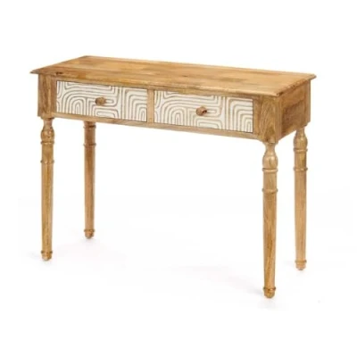 Afbeelding van Zijtafel met 2 lades Wit Bruin Mangohout 98 x 77 42 cm Curve