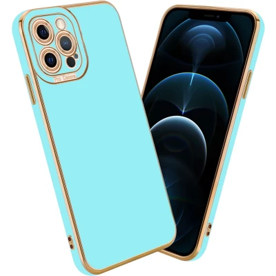 Afbeelding van Cadorabo Hoesje geschikt voor Apple iPhone 12 PRO MAX in Glossy Turqouise Rose Goud Beschermhoes van flexibel TPU silicone Case Cover en met camerabescherming