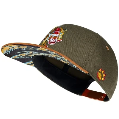 Afbeelding van Cadency Snapback Cap Heren Asian Tiger Baseball Basecap Rechte Pet, Premium Kwaliteit Duurzaam, One Size Unisex, Olijf, Verstelbare Maat, olijfgroen, 56 62