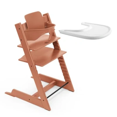 Afbeelding van Stokke Tripp Trapp kinderstoel (terracotta) met dienblad (wit) Incl. stoel, babyset 2 voor kinderen van 6 36 maanden en Verstelbaar, ergonomisch gemakkelijk schoon