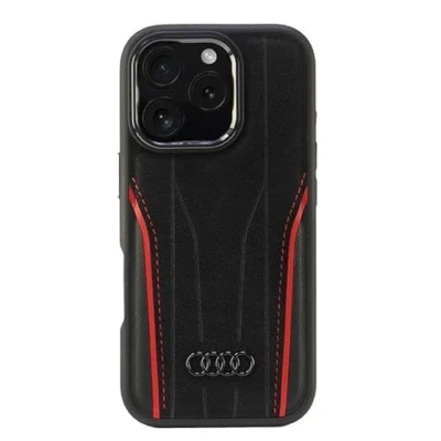 Afbeelding van Audi Echt lederen MagSafe iPhone 16 Pro 6,3&quot; czarno czerwony/zwart rood hardcase AU TPUPCMIP16P R8 (Apple Pro), Smartphonehoes, Zwart