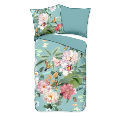 Afbeelding van Luxe Satijnen Dekbedovertrek 135x200 cm Bloemen en Vogels Print Multicolor 1 Persoons 100% Katoen Satijn