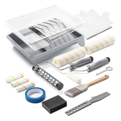 Afbeelding van 17 delige verfrollerset verfrollers 20,4 cm, verfroller frame, verfbakken, microvezel rolhoes, verfkit voor huisschilderen, penselen het schilderen van muren