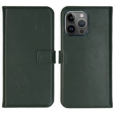 Afbeelding van Apple iPhone 15 Pro Max Hoesje Echt leder Selencia Bookcase Groen Telefoonhoesje
