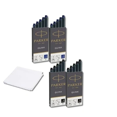 Afbeelding van Parker Quink Vulpen Inktpatronen 10 stuks Blauw, Zwart + Doek