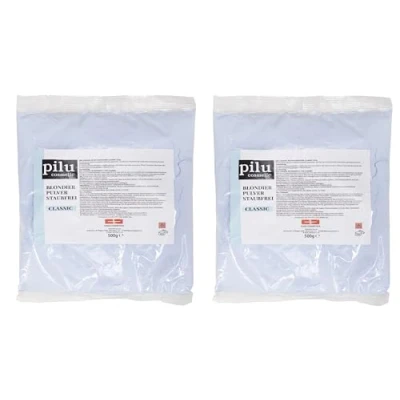 Afbeelding van pilu cosmetic Blondeerpoeder, 500 g, zak, blauw, stofvrij, zachte blondering, lichter maken tot 7 nuances, ultrasterk, blauw bleekpoeder, anti geelzweem (klassiek 2 stuks)