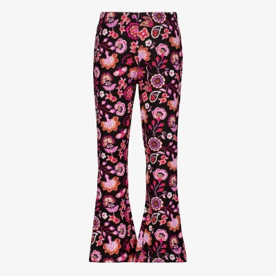 Afbeelding van TwoDay flared meisjes broek met bloemen zwart roze Maat 98