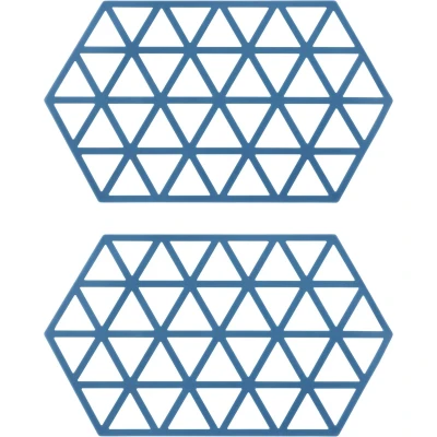Afbeelding van Krumble Siliconen pannenonderzetter Hexagon lang Blauw Set van 2