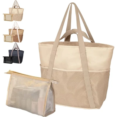 Afbeelding van Boraboi ® Ruime en Stijlvolle Mesh Strandtas met Ritssluiting voor Vakantie Reizen