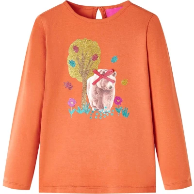 Afbeelding van Kindershirt met lange mouwen berenprint 140 oranjebruin