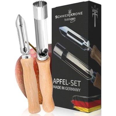 Afbeelding van Schwertkrone Set van 2 appelontpitters en dunschiller met beukenhouten handvat roestvrij staal Made in Germany