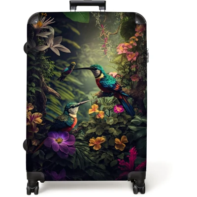 Afbeelding van NoBoringSuitcases.com® Koffer groot Reiskoffer lichtgewicht Bloemen Vogel Jungle Planten Rolkoffer met 4 wielen Grote trolley XL 98 liter bagage