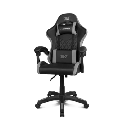 Afbeelding van DRIFT GAMING DR35 professionele stoel, kunstleer, gevoerde armleuningen, zuiger klasse 3, versterkte nylon basis, draaibare zitting, in hoogte verstelbaar, lenden / nekkussen, zwart/grijs