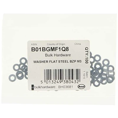 Afbeelding van Merriway BH03681 (100 stuks) M3 (1/8 inch) heldere verzinkte stalen platte ring pak van 100 stuks