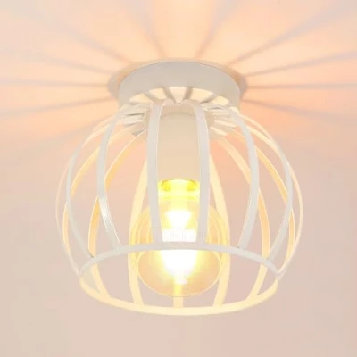 Afbeelding van iDEGU Vintage industriële plafondlamp met metalen kooi, hanglamp, geometrisch design, E27 voor slaapkamer, café, restaurant, hal, gang, 20 cm, wit