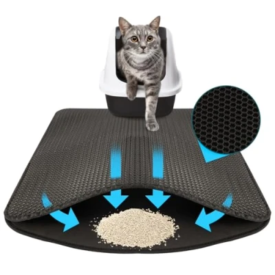 Afbeelding van KARAT Kattenbakmat, 76 x 61 cm, waterdichte onderlegger voor kattenbak, kattenmat beschermt de vloer tegen kattenbakvulling, mat kattenbak (Charly) (antraciet)