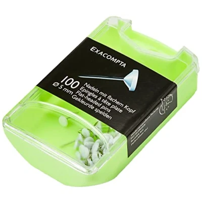Afbeelding van Exacompta Ref 14500E Flat Headed Pins (Pack van 100) 8mm Breedte x 5mm Hoogte in Grootte Geschikt voor Pinboards of Prikborden Kantoren, Huizen &amp; Bedrijven Wit