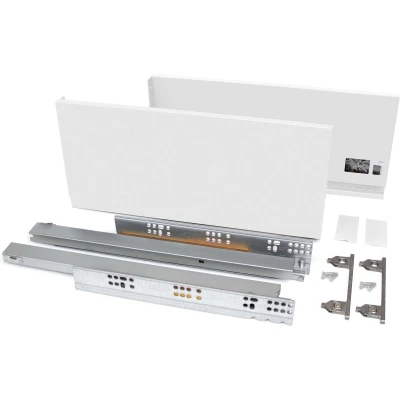 Afbeelding van Emuca Lade kit voor keukens of bad, hoogte 178 mm, diepte 350 40 Kg, zachte sluiting, Panelen niet meegeleverd, Staal, wit
