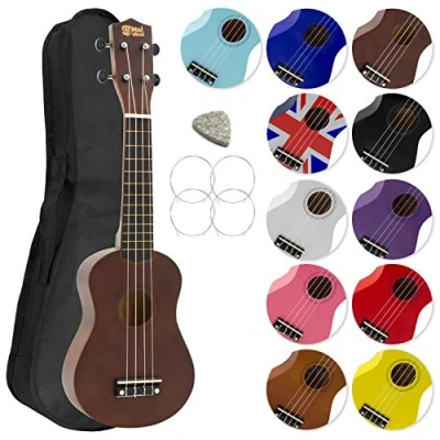 Afbeelding van Mad About SU8 Sopraan Ukulele met gratis gigbag, pick en reservesnaren geweldig voor scholen beginners, nu Carbon Black Strings verbeterde Tuning donker hout
