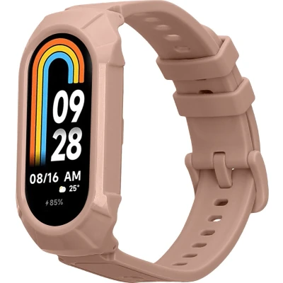 Afbeelding van kwmobile smartwatch bandje en bumper van silicone geschikt voor Xiaomi Mi Band 8 in oudroze Optimale bescherming