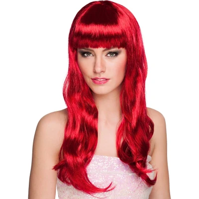 Afbeelding van Boland Pruik Chique robijnrood Rood Golvend Lang Vrouwen Glitter and Glamour