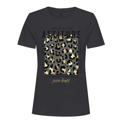 Afbeelding van ONLY Dames Onlkita Reg S/S Mix Top Box Cs JRS Ex. T shirt, Phantom/print: attitude, XS