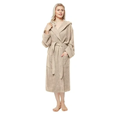 Afbeelding van Damesbadjas met capuchon, Dames Maat: XL, Unisex L Beige