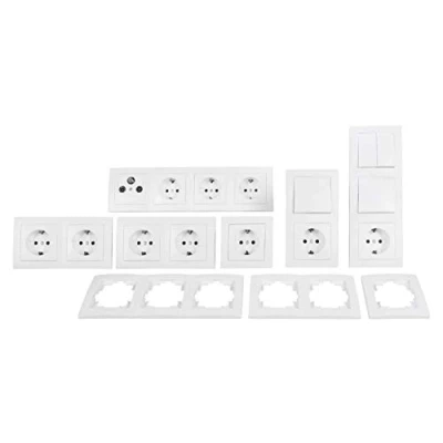 Afbeelding van MC POWER Flair stekkerset en schakelaarset I Comfort 23 delig serieschakelaar, antennedoos, Schuko stopcontact, frame 1 voudig 2 3 4 wit, mat