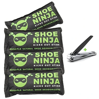 Afbeelding van Houtskool Schoen Deodorizer Natuurlijke, Langdurige en gemakkelijk te gebruiken 4 Pack van Geurverwijderaar voor Geurvrije Schoenen Nagelknipper inbegrepen met Shoe Geur Remover Bags