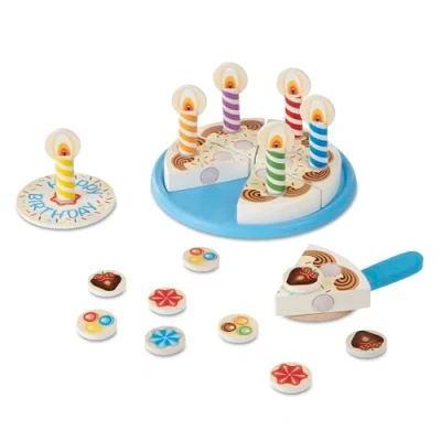 Afbeelding van Melissa &amp; Doug Houten verjaardagstaart met verschillende toppings Doen alsof spelen speelvoedsel voor kinderen 3+ Cadeau jongen of meisje