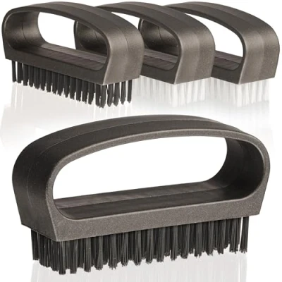 Afbeelding van Hausfelder Handborstel, nagelborstel met handvat, vingerborstel hard, vingernagelborstel, handwasborstel, set van 4, zwart en wit (harde zachte borstels), 4 stuks